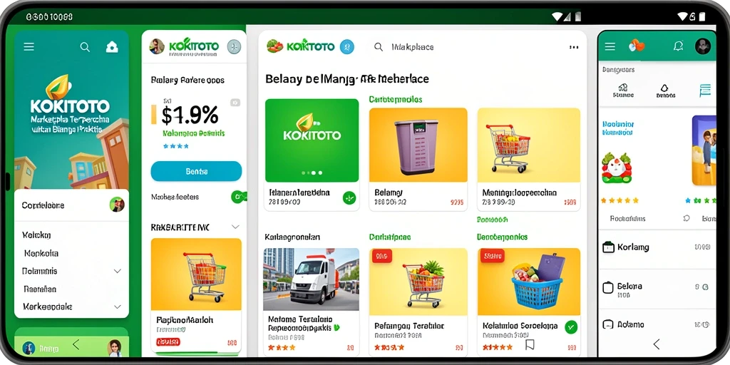 Antarmuka utama KOKITOTO dengan berbagai pilihan produk Marketplace.