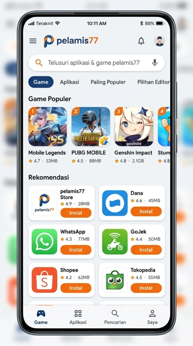 Tampilan katalog aplikasi pelamis77