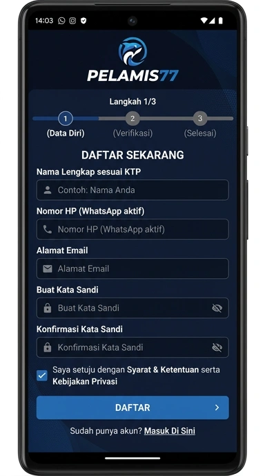 Tampilan halaman daftar pelamis77